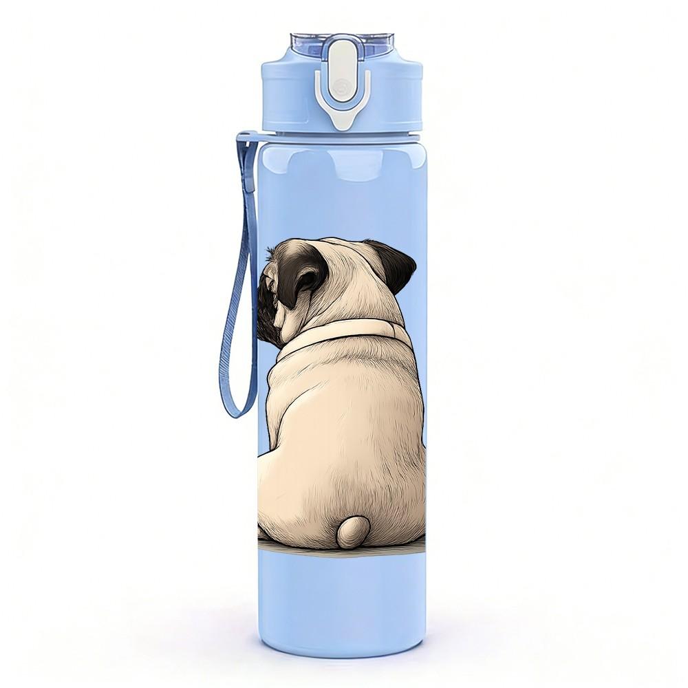 1PC Pug Bulldog Portrait 750ml Color Plastic Sports Water Bottle Leakproof Flip Straw Lid Suitable for Sports Office Home Use