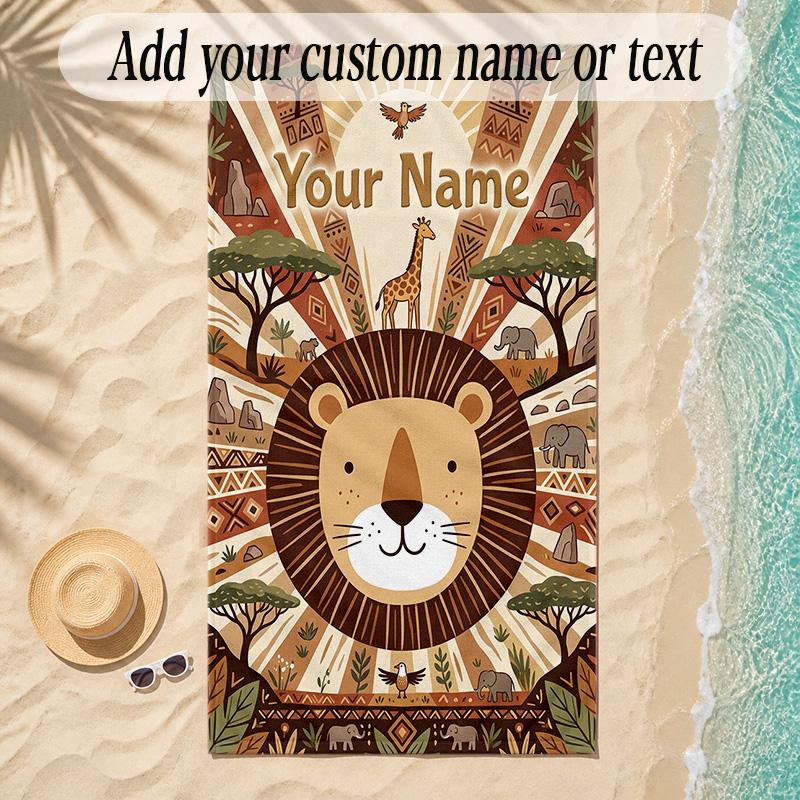 Animals Theme Soft Beach Towel Personalized Custom Name Text Towel Portable for Beach Pool Travel