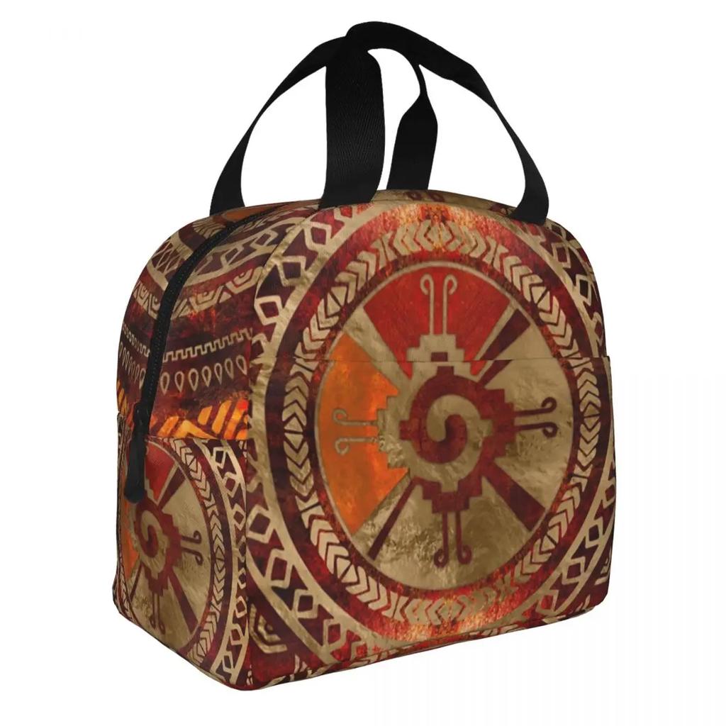 Hunab Ku Maya-Symbol Gebranntes Orange und Gold Thermoisolierte Lunchtaschen Damen Wiederverwendbarer Lunchbehälter Multifunktionale Lebensmittelbox
