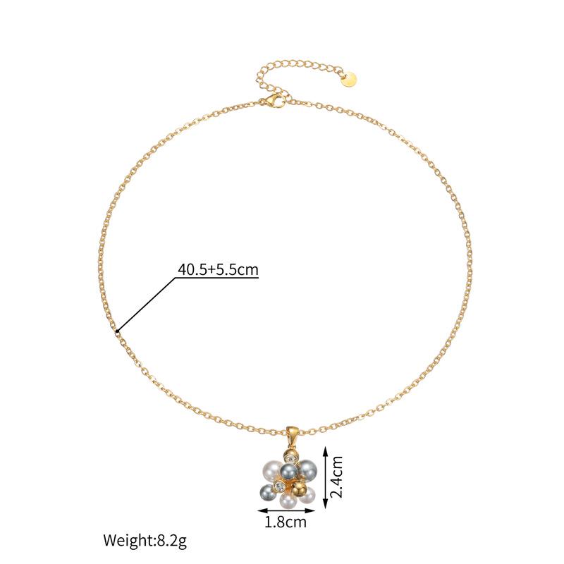 Color-Block Fluffy Pom-Pom Pearl Sweater Chain Necklace for Women