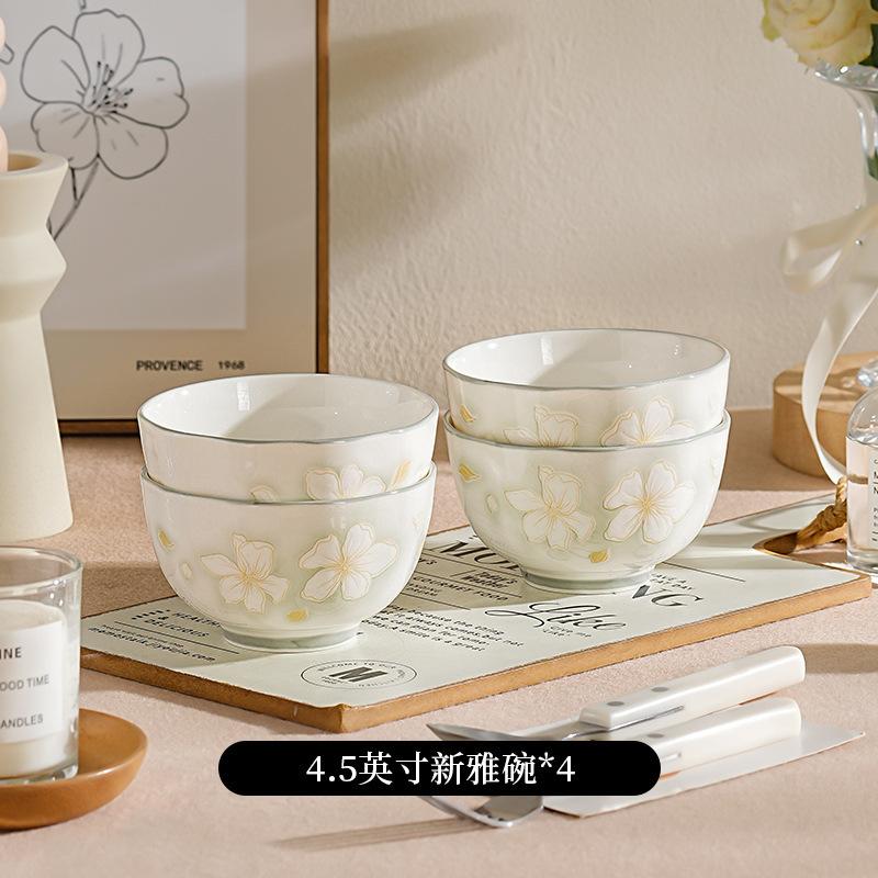 Bowl 2025 Dish Set Household Underglaze Ceramic Tableware Dish Set High Value Rice Bowl Combination