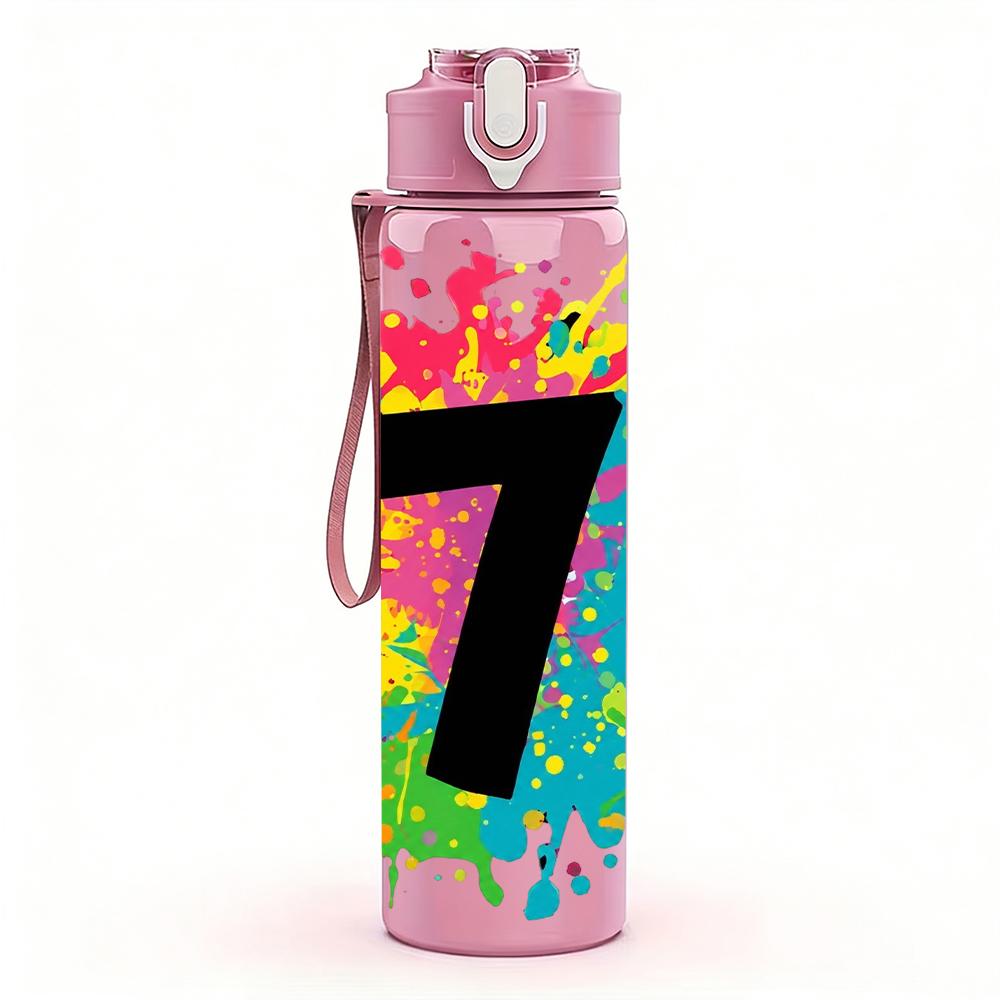 1PC Large Number Seven Splash Graphic 750ml Color Plastic Water Bottle Leakproof Flip Straw Lid For Sports Office Home Use