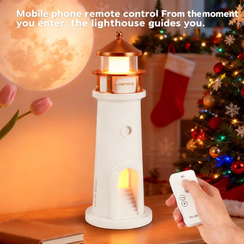 Lighthouse Lamp, Lighthouse Decoration,Lighthouses Night with Remote Control and Bluetooth, Rechargeable Moonlight Projection Lamp for Children's