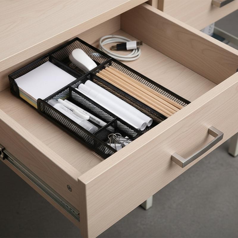 Sturdy Metal Office Drawer Organizers Tray Desktop Storage Container For Pens Files Paper Clip
