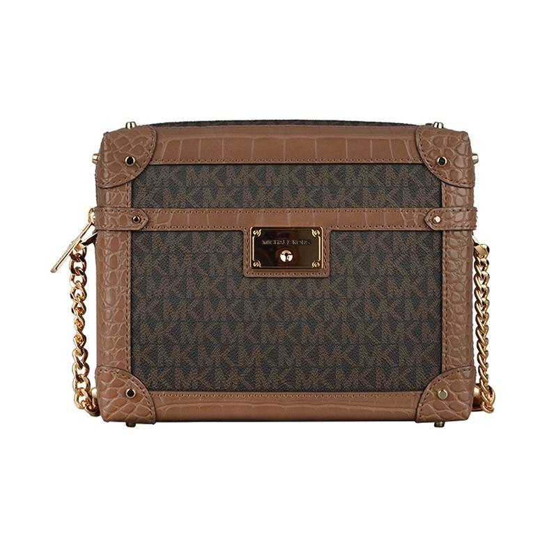 

Michael Kors Mk Monogram Chain-Trimmed Box Bag Classic Crossbody Shoulder Bag Women bags Acorn-Brown 35S1G2TC1B-LUGGAGE Basic Set (Bag+Dust Bag)
