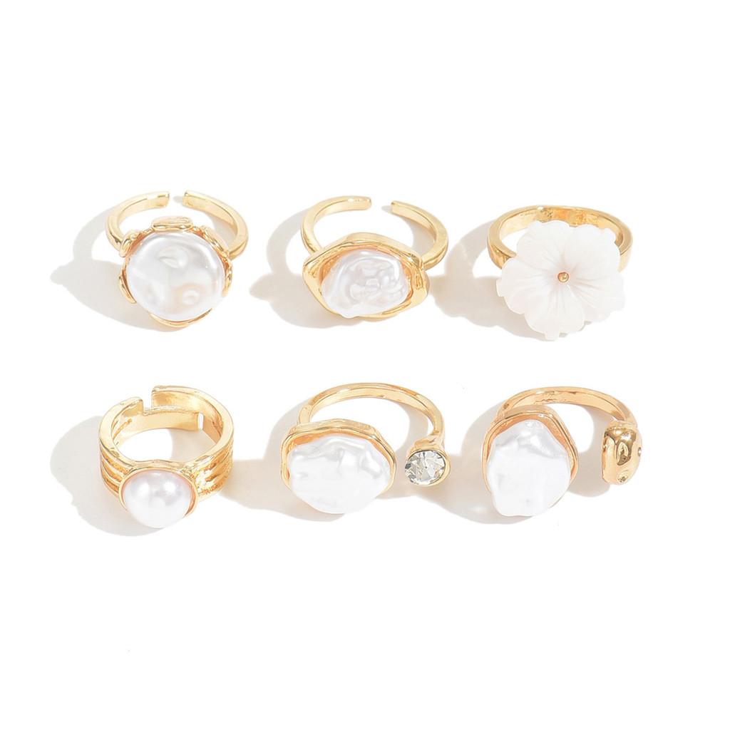 Elegant Artificial Pearl Ring Collection With Artistic Flower Motifs For Women Hand Jewelry