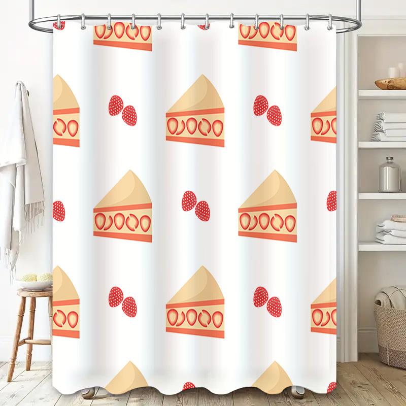 Strawberry Pie Shower Curtain White with Cute Bakery Design Waterproof Fabric for Bathroom Decorations Size Customizable (Custom