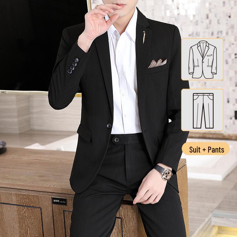 Men's 2020 Slim Fit Striped Three-Piece Suit - Korean Style, Plus Size, Formal Wedding & Banquet Attire