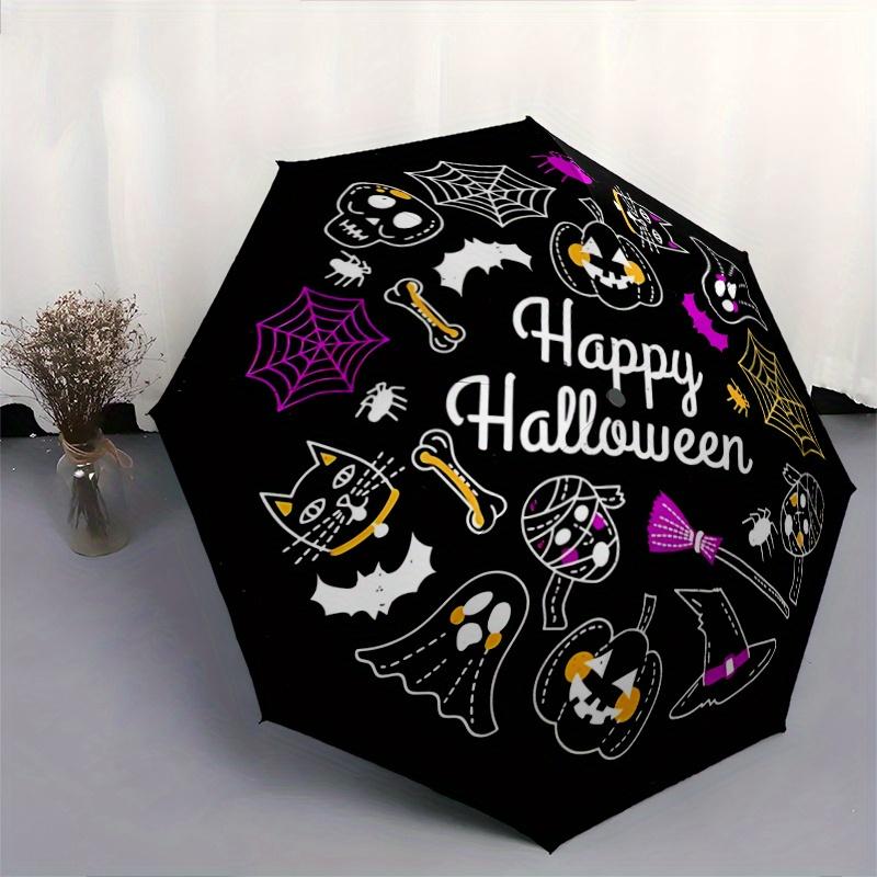 1pc Happy Halloween Theme Automatic Open/CloseUmbrella-CuteUmbrella with Cute Design, Portable 3-Fold Compact Umbrella for Men & Women, Vale