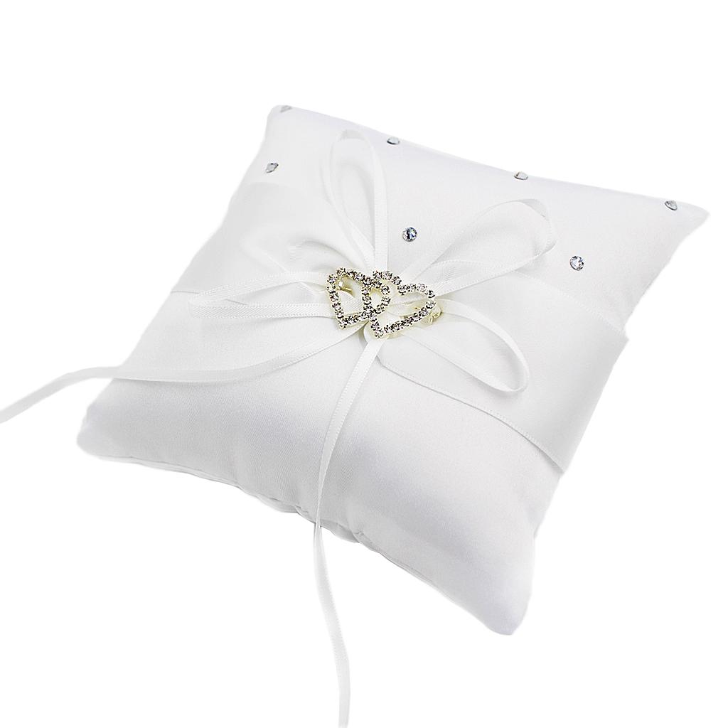 Buy Wedding Crystal Satin Ring Pillow Bearer Display White 20x20cm at