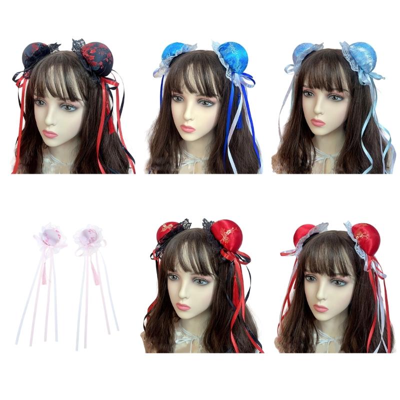 Hair Bun Cover Chinese Style Bowknot Hair Clip Cosplay Barrettes Party Headpieces Masquerades Girl Animes Hair Ornaments