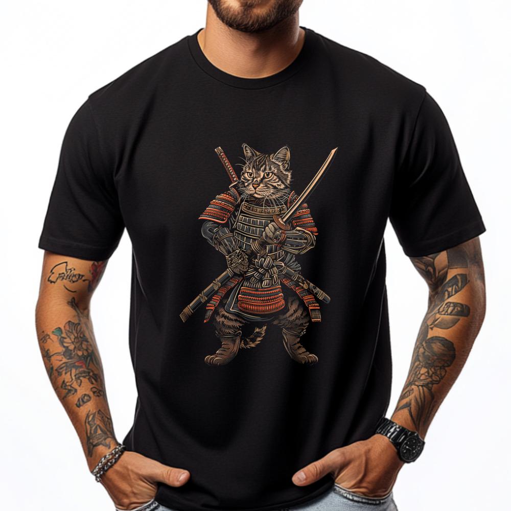 Cat Samurai Ninja Cat Samurai Art Ukiyo E Fashion T Shirt Men T Shirt Homme Graphic T Shirts Men Vintage - Men s Summer Cotto... S разноцветный