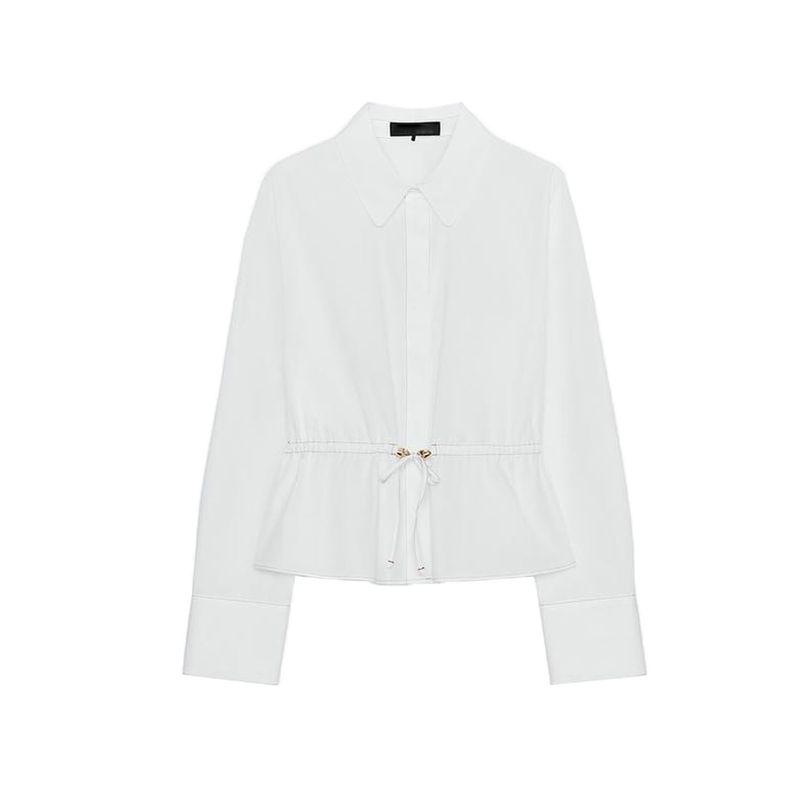 Fall New Women's Clothing French Minimalist Style Lapel Tied String Decoration Poplin Long Sleeves Shirt 3666164