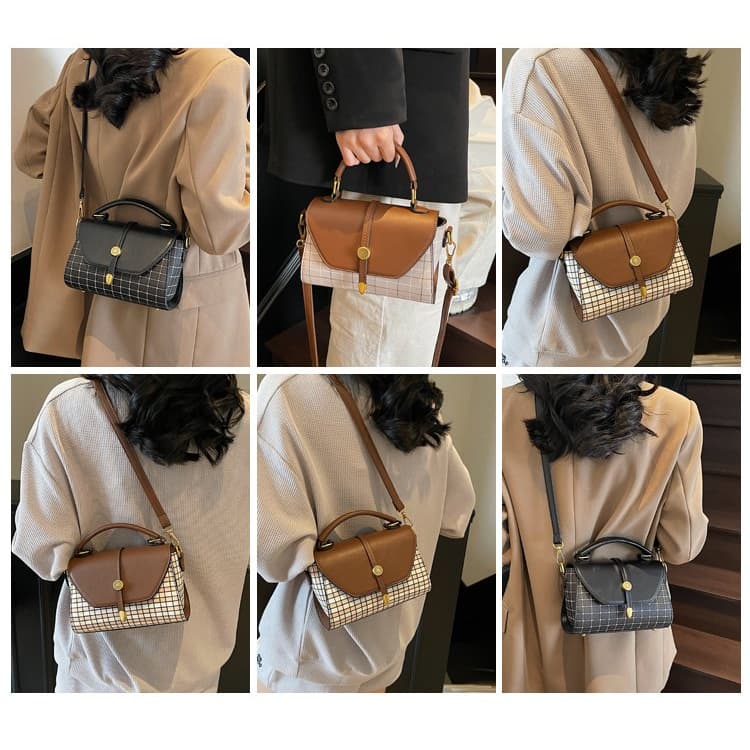 Plaid Splicing Flip Small Square Bag Women's Portable Messenger Bag