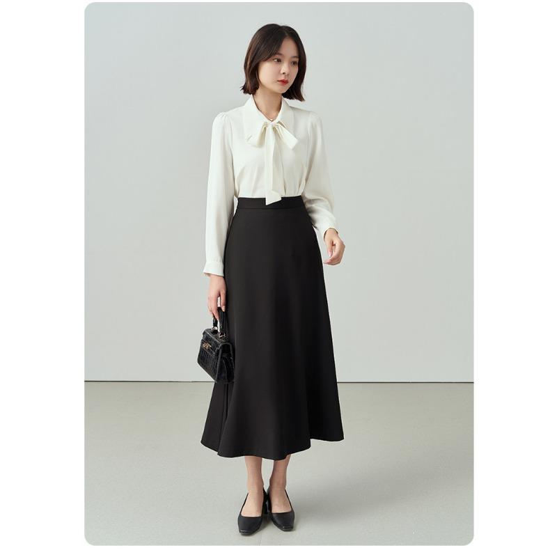 Spring and Autumn White Long Sleeve Chiffon Bow Shirt Women's Professional Formal Inner Top