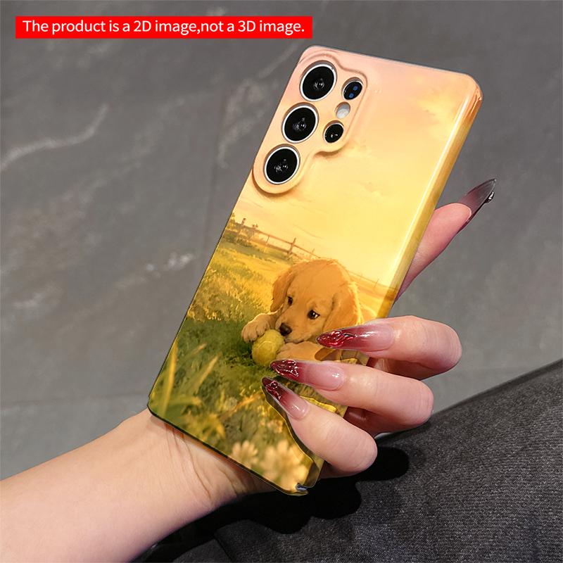 2DFlat Samsung phone case Golden Puppy Playing with Ball at Sunset Applicable to Galaxy S23 S24 S25ULTRA S26 A12 A14 A15 A16 A54 A55