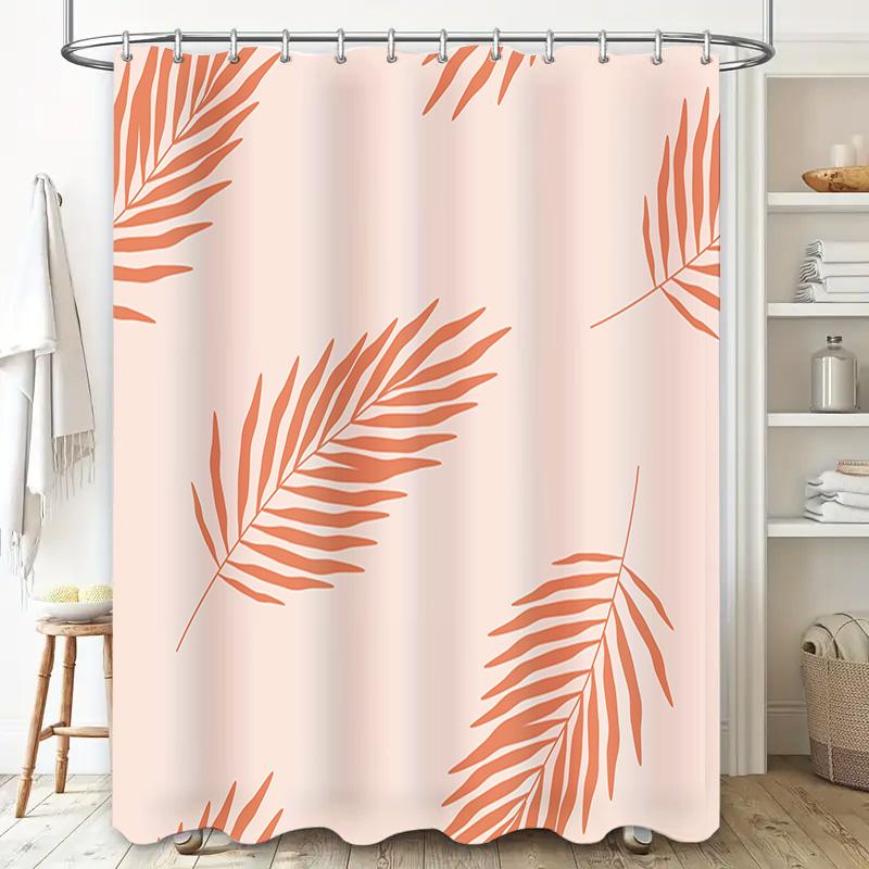 Vintage Coral Palm Leaf Shower Curtain Pink Bath Decoration Waterproof Home Decor 3D Print Bathroom Tissue Background Curtains F