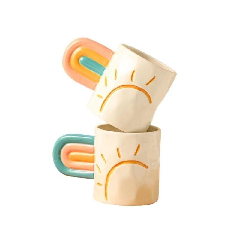 Rainbow Handle Printed Enamel Mug Creative Coffee Water Cups Drink Dessert Milk Cup Cloud Mugs Drinkware