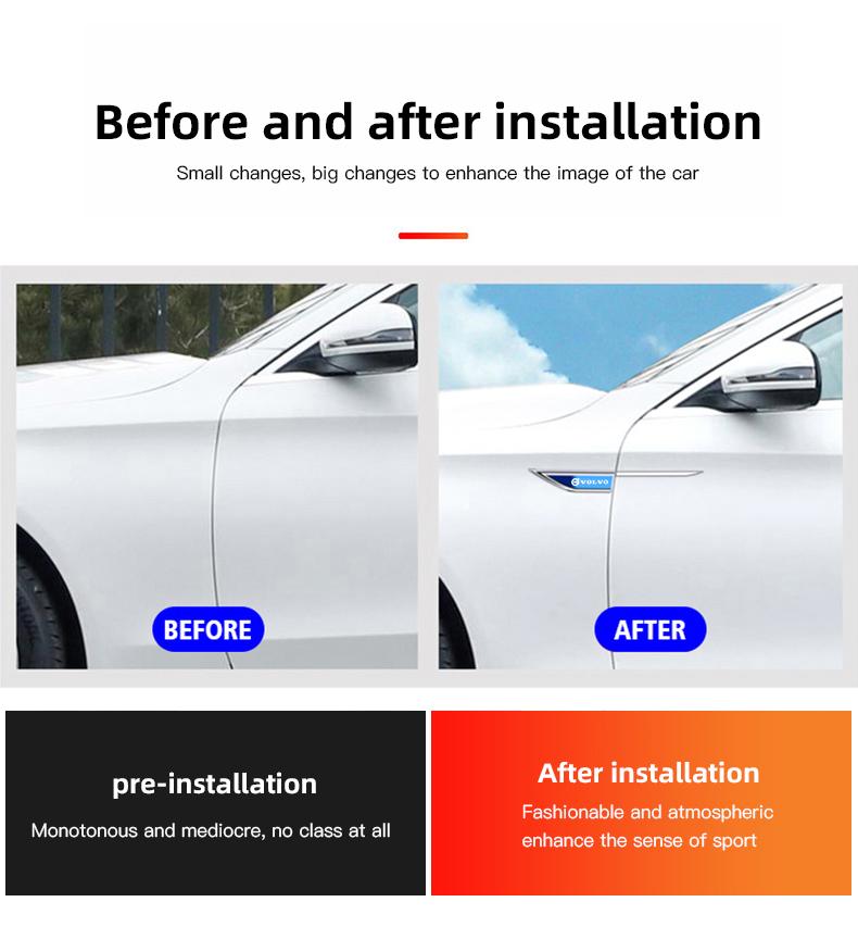 2pcs 3d Stainless Steel Car Stickers Car Accsesories Accessory for Volvo Xc60 Xc90 V40 V60 S60 V50 V90 S80 C40 XC40 V70 XC70 T6.