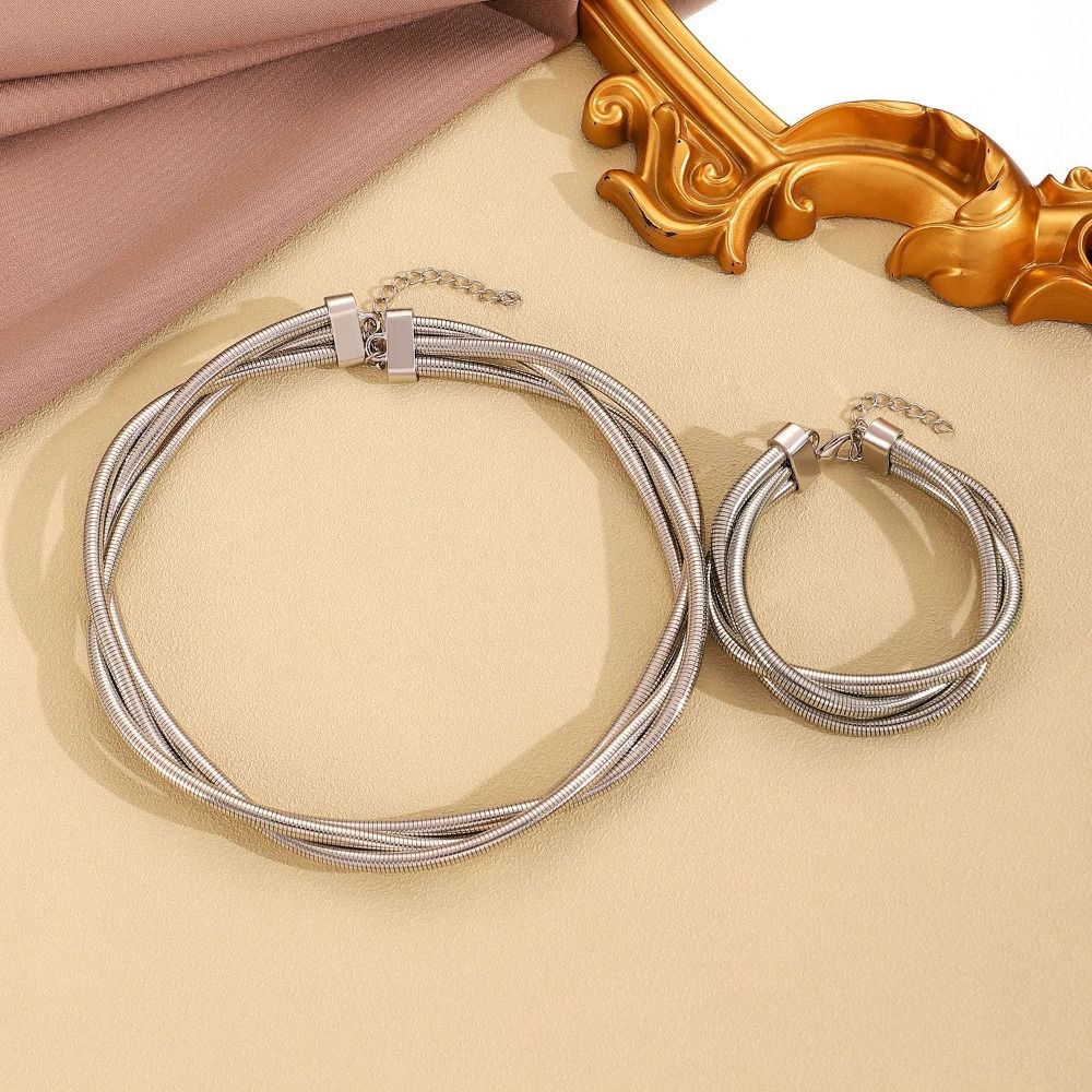 Alloy Snake Chain Bracelet Gold Color Snake Bone Thick Chain Bracelet Multi Layer Bangle