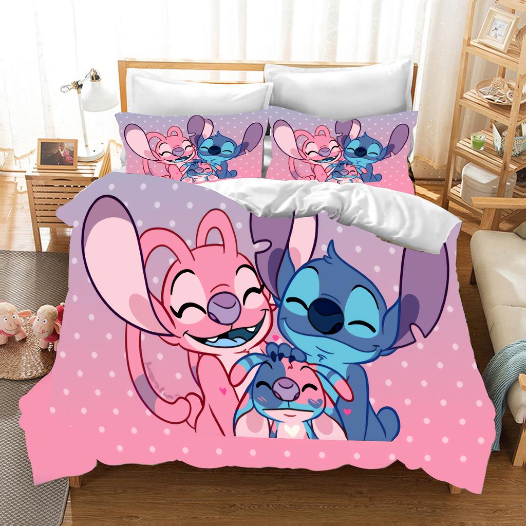 Stitch Anime Domácí Ložnice Přikrývka Severský polyesterový materiál vhodný pro děti i dospělé 3dílná sada