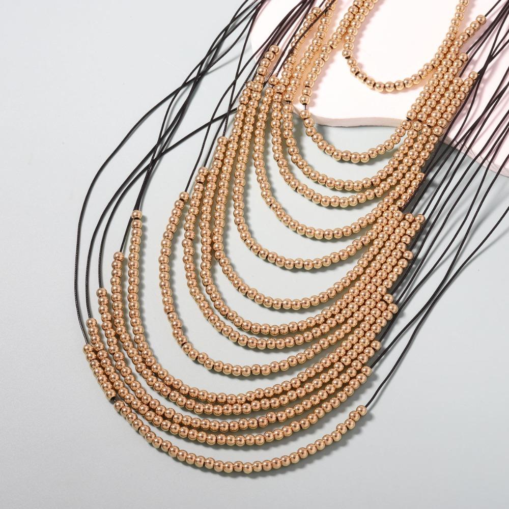 Layered Tassels Necklace Boho Multilayer Imitation Pearl Necklace  Wedding Jewelry