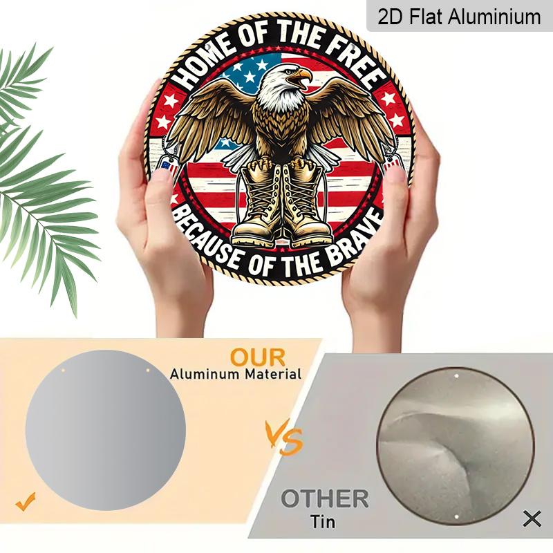 2D Flat, 1pc 7.87x7.87inch Aluminum, Patriotic Eagle "Home of the Free Because of the Brave" Vintage 2D Sign, Wall Art Decor for Home, Room