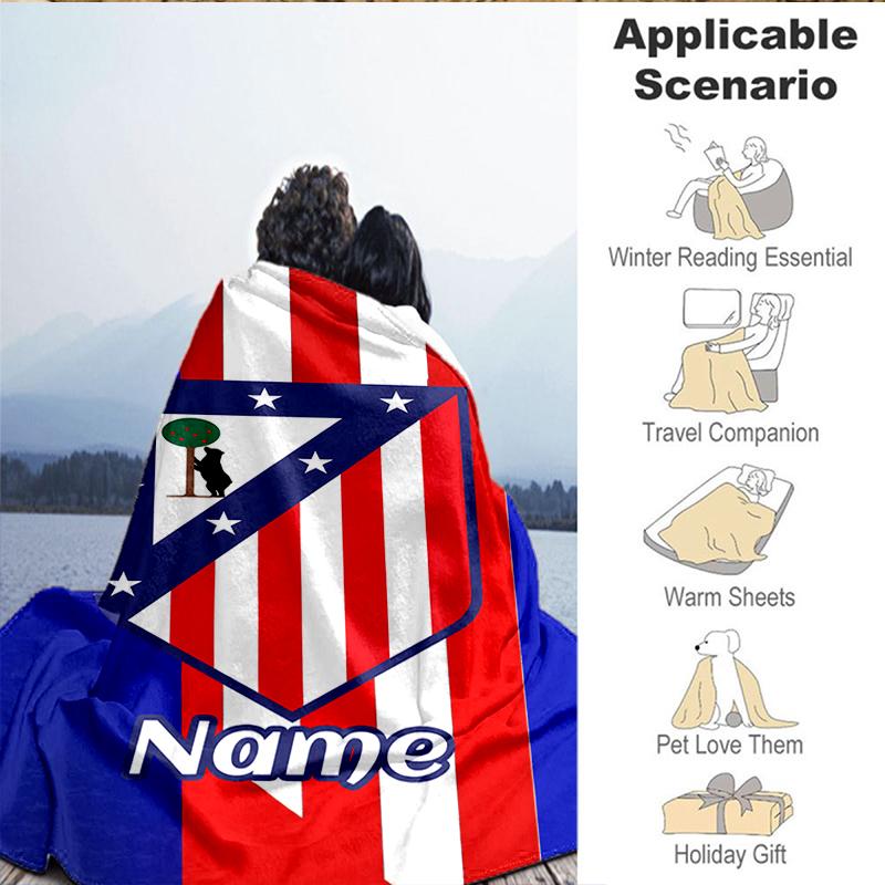 Custom Name Atletico Madrid Crest Blanket Lightweight Ideal Bedding Blanket Perfect for Travel, Camping, Living Rooms, Sofas, Christmas gift