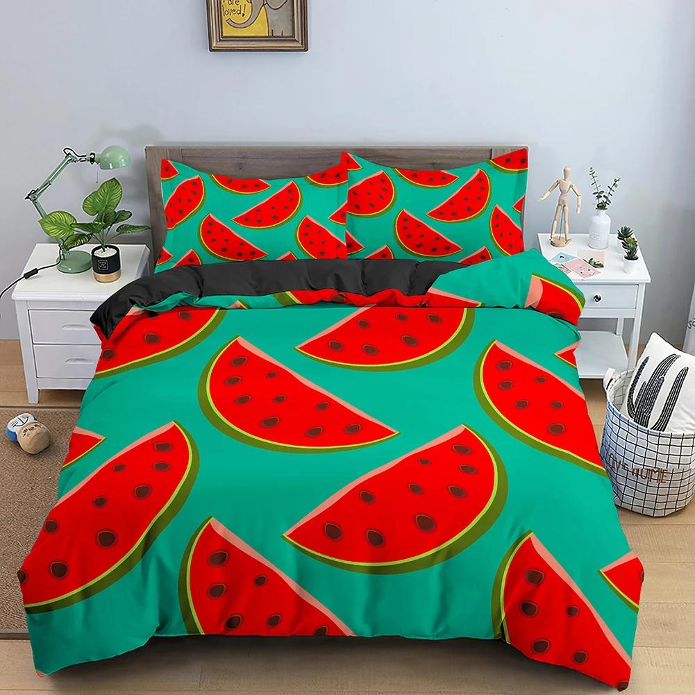 Red Watermelon Duvet Cover Watermelon Peel Summer Fruit Slices Patterned Teens Children Green Polyester Quilt Cover Decorations
