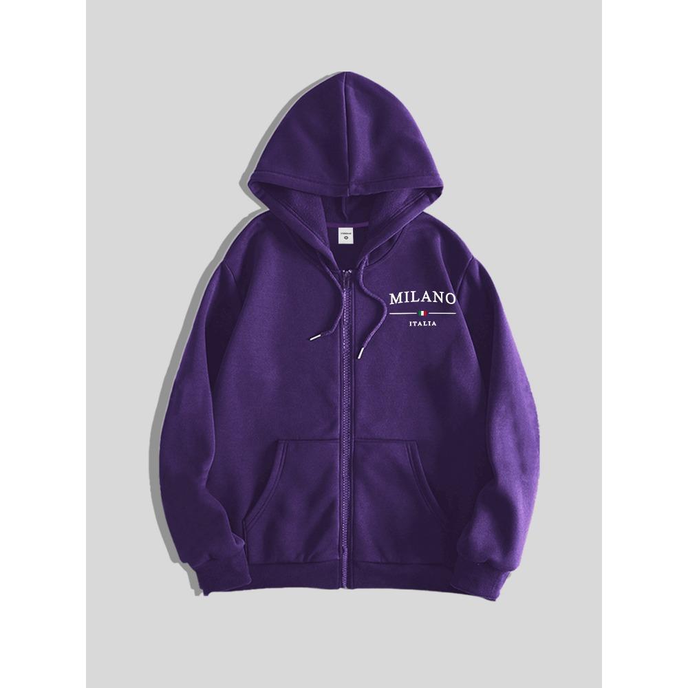 Men's Simple Logo Print Zip-Up Hoodie, Perfect for Casual Streetwear and Trendy Outfits