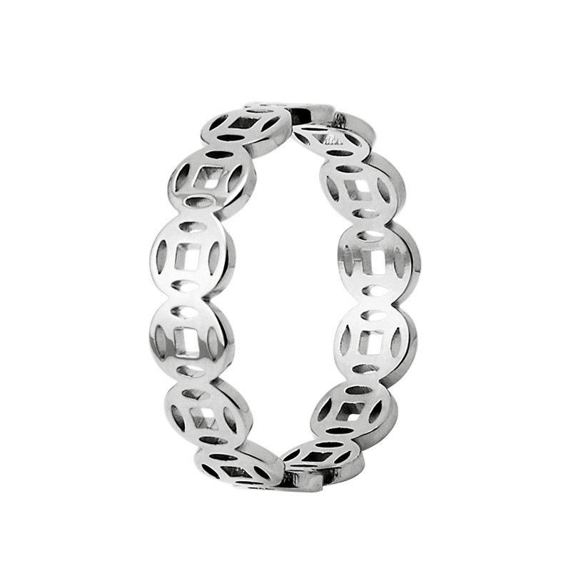 

European Copper Coin-Shape Matching Couple Rings - Stainless Steel, Wealth & Treasure Theme Size 6