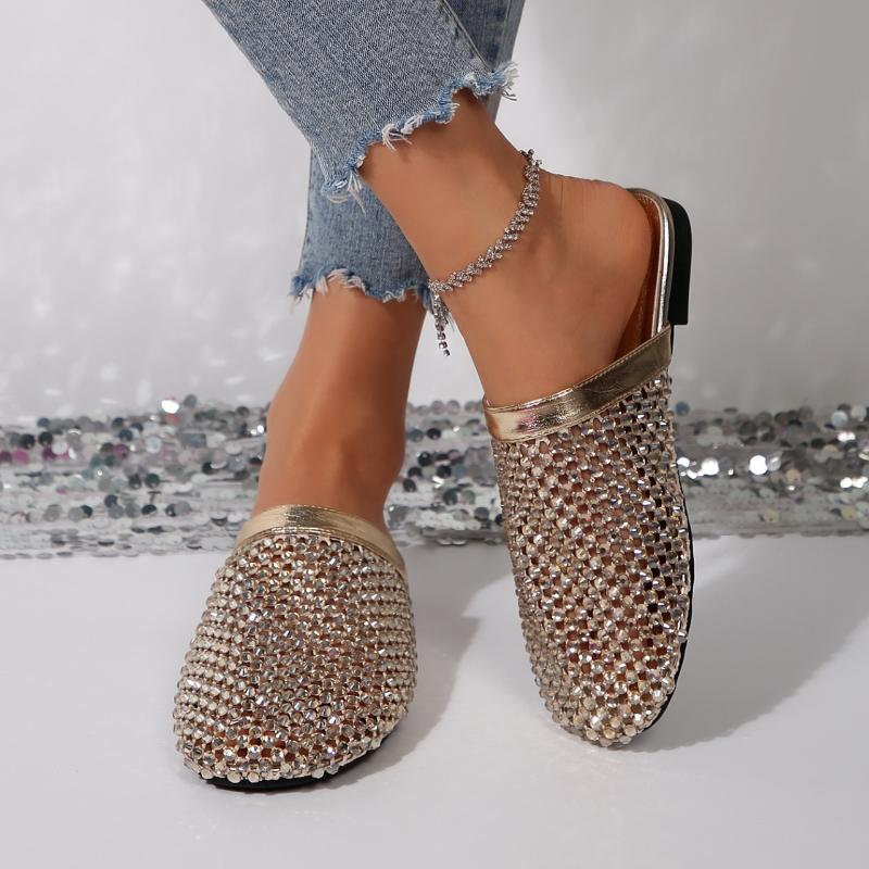 Fashion Women Slippers 2025 Women Summer New Round Head Slippers Water Diamond Flat Home Anti-skid Sandals Slides Women Zapatos De Mujer