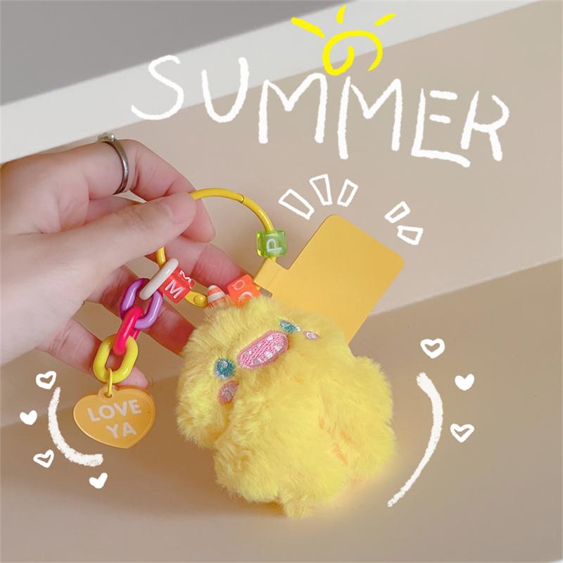 Korea Cute Cartoon Fuzzy Plush Monster Phone Key Chain Beaded Keychain For iPhone 11 13 ProMax Anti-Lost Chain Hanging Jewelry