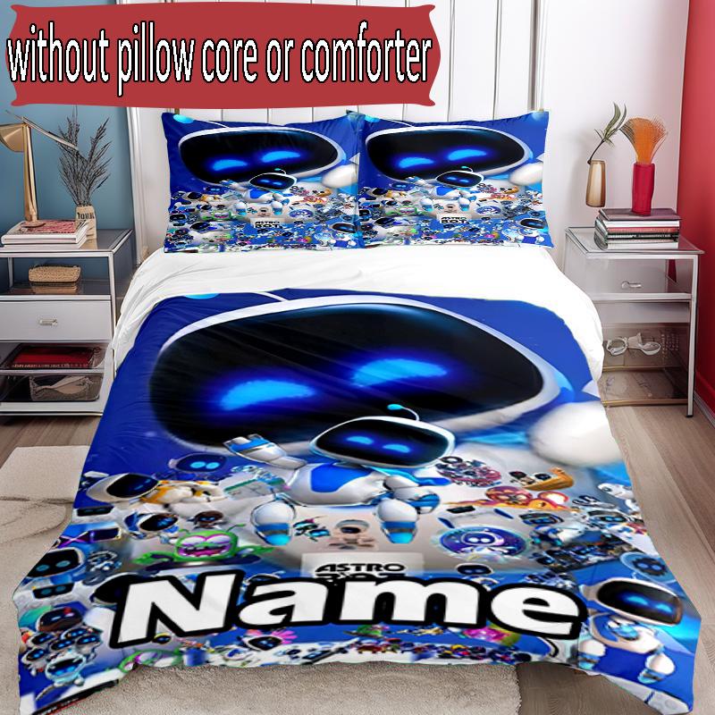 3pcs Duvet Cover Set (1*Duvet Cover + 2*Pillowcase, Without Core), Custom Name Cosmic Bot Crew Pattern Bedding Set, Home Bedroom Decor Gift