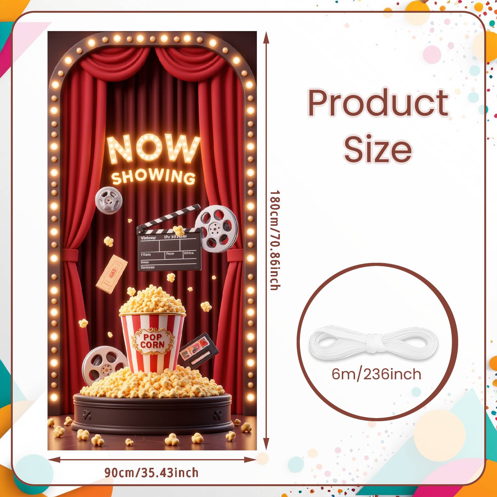 Movie Backdrop Popcorn Motif Now Showing Banner Theater Background Movie Reel Decor Theater Party Background For Theater Retro