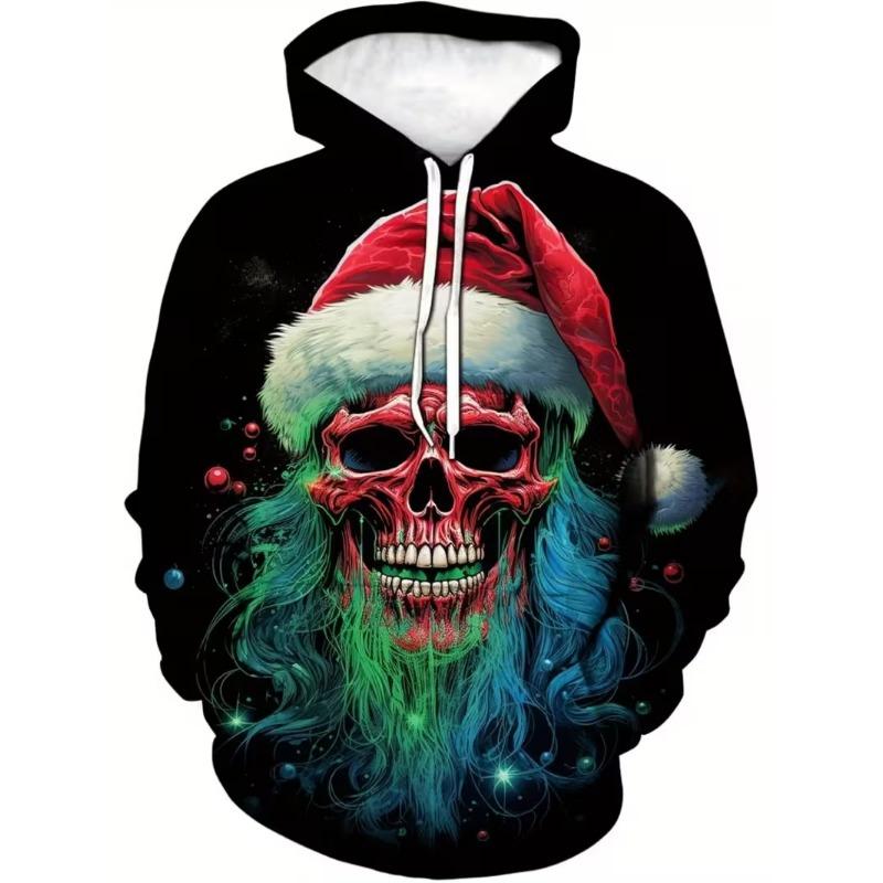 Vollprint Weihnachtsmann Grafik Hoodie Für Männer Frauen Pullover Übergroße Sweatshirts Totenkopf Weihnachtsmann Kapuzenpullover Trainingsanzug