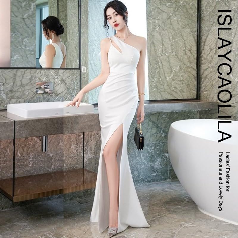 ISLAYCAOLILA E87 Asia Dress Cabaret Mini Club Party Long Maxi Evening Dress Women's (S, White) - Dress, Dress, Dress, Dress, Tight, Dress, Slit,