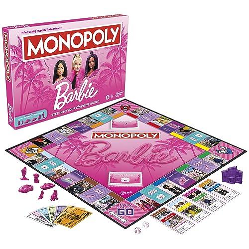Monopoly: Barbie Edition Board Game, Ages 8+, 2-6 Players, Fun Family Game for Kids and Adults, Includes 6 Barbie-Themed Pink Zinc Tokens, Kids Gift