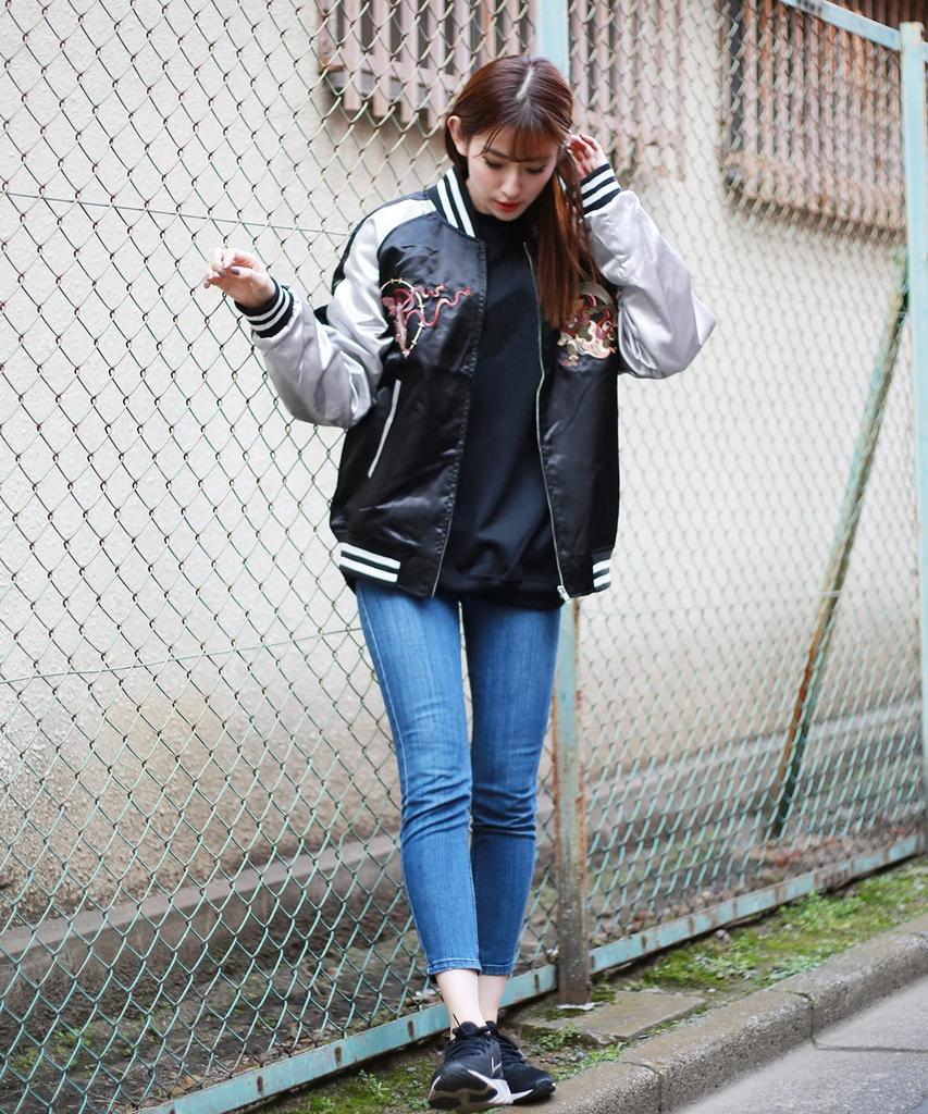 [WESTSEA] Japanese Embroidered Sukajan Jacket, Satin Souvenir Bomber Blouson for Men & Women, Fujin Raijin Thunder God, Black, JP Size M