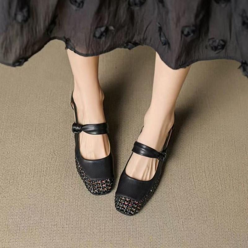 Fashion Beautiful 2025 Summer Block Heel Woven Hollow-out Baotou Sandals