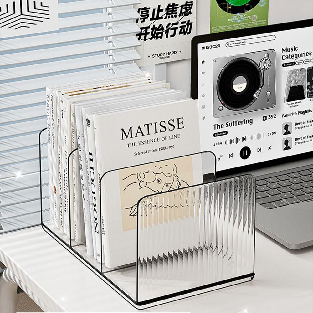 Non-Slip Documents Stand Three-Compartment Book Holder Durable Transparent Bookends  Stationery