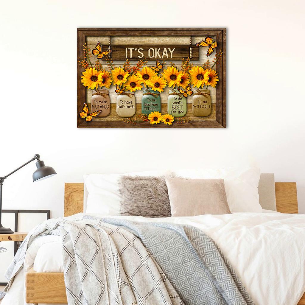 Sunflower Canvas Painting  IT'S OKAY Posters And Prints For Living Room Bedroom Wall Art Pictures Decor New Year Gift For Her/Him