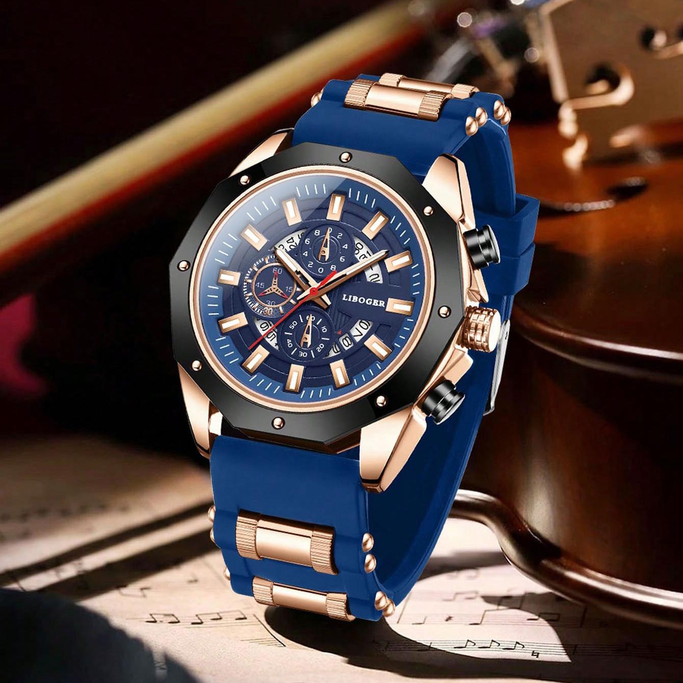 

Fashionable And Popular Men S Business Silicone Sports Watch, High-End Automatic Calendar Large Dial Quartz Wristwatch for Men.