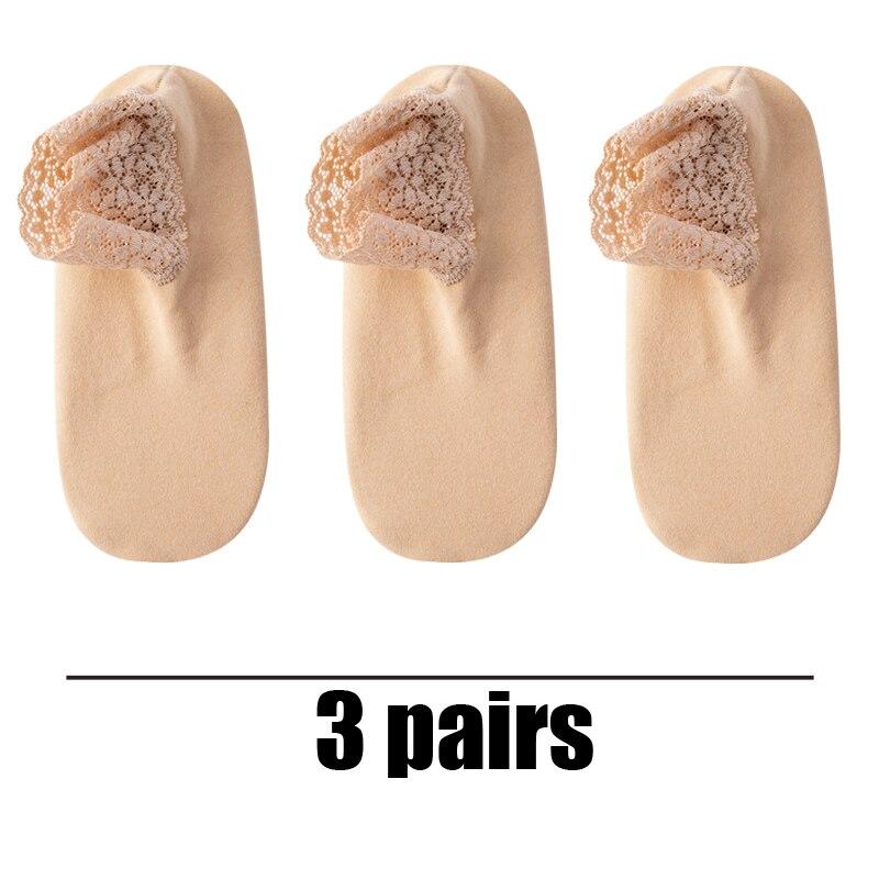 Women's Autumn Winter Thickened Warm Fleece Socks Lace Ankle Socks Non-slip Floor Socks