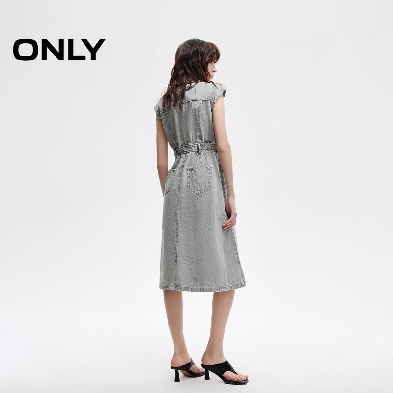 ONLY Women's Lapel High-Waist Sleeveless A-line Denim Midi Dress