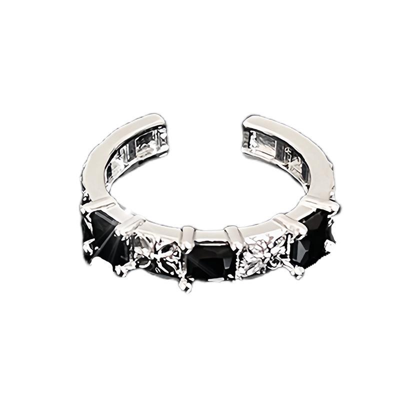 Light Luxury Diamond-Encrusted Zir*****Pen Ring Checkerboard Color Matching Moon Fashion Cold Wind Personalized Simple Ring