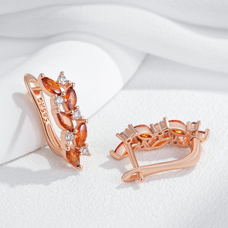 Shiny Red Natural Zircon Drop Earrings Women Fashion  Rose Gold Color High Quality Daily Fine Vintage Jewelry