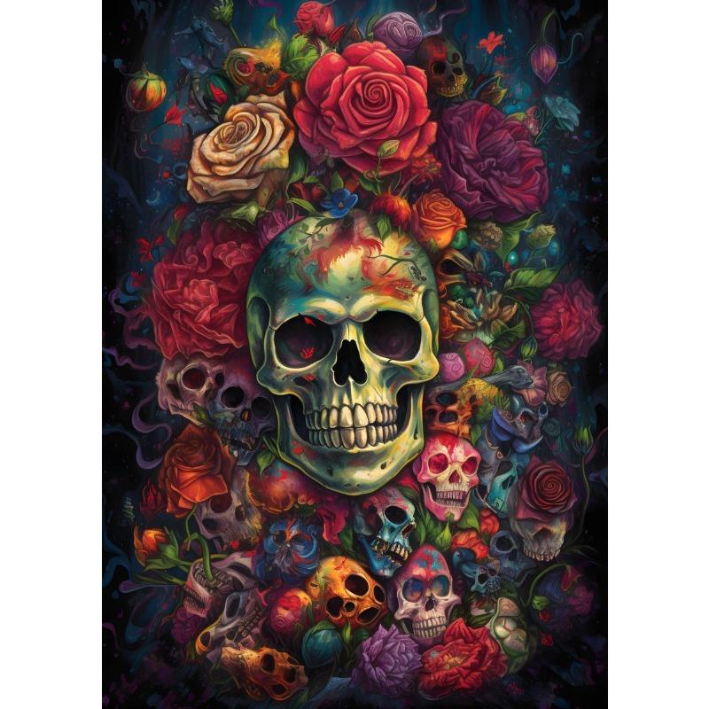 Skull and Rose Poster Abstract Horrible Full Skulls Canvas Painting Magic Wall Art for Living Room Home Decor Mural