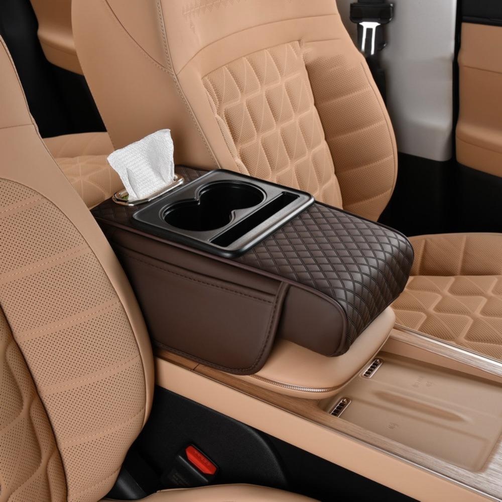 PU Leather Center Console Armrest Cushion Height Increasing Cup Holder Portable Armrest Pad