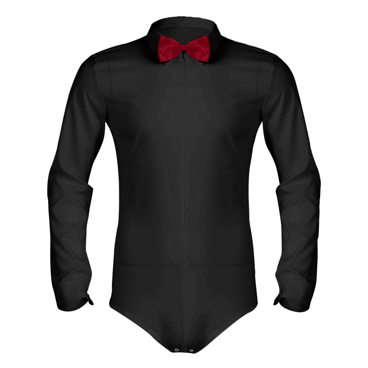 

Sexy Men s One-Piece Front Zipper Long Sleeve Modern Latin Dance Tuxedo Shirt Bodysuit With Bow Tie #M-3Xl M чорний